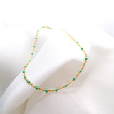 18k gold on stainless steel green enamel anklet