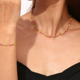 Pink Yellow Chain Link Necklace