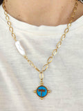 waterproof 18k gold on stainless steel necklace featuring mother pearl and dragonfly pendant