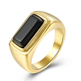 18k gold on stainless steel rectangle ring featuring black onyx stone